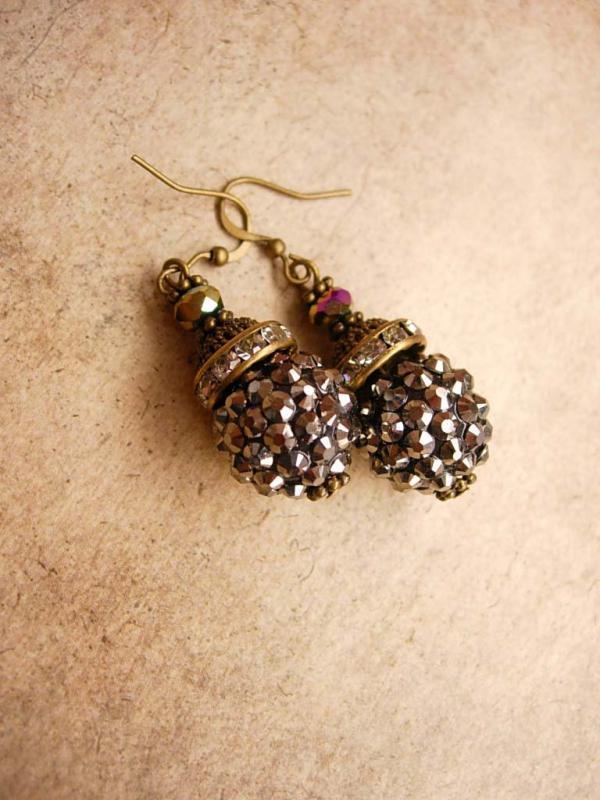 Sparkling Marcasite Rhinestone Drop earrings Aurora borealis glass