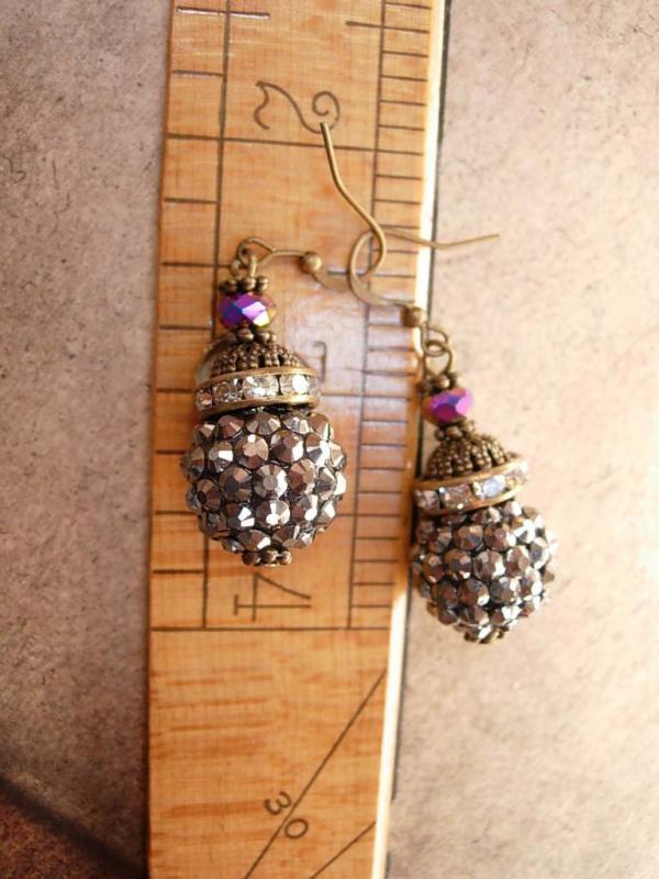Sparkling Marcasite Rhinestone Drop earrings Aurora borealis glass