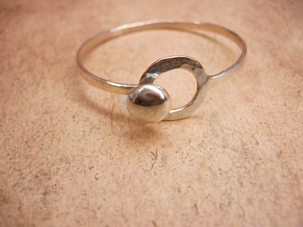 Signed Sterling Hammered Button Bracelet Parker Sterling Childs bracelet Modernist