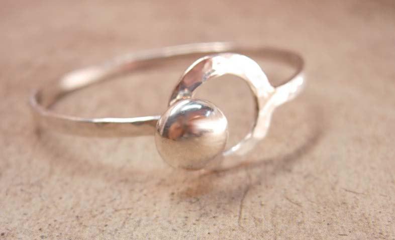 Signed Sterling Hammered Button Bracelet Parker Sterling Childs bracelet Modernist