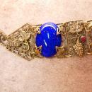 Antique Blue Czech Bracelet beautiful Filigree with raised Grape design
