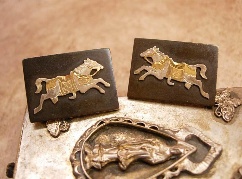 Rare Vintage 950 Silver and GOld Horse Cufflinks hallmarked sterling 950
