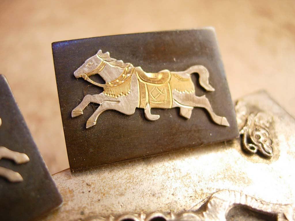 Rare Vintage 950 Silver and GOld Horse Cufflinks hallmarked sterling 950