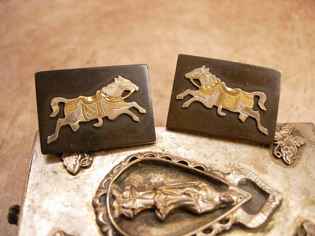 Rare Vintage 950 Silver and GOld Horse Cufflinks hallmarked sterling 950