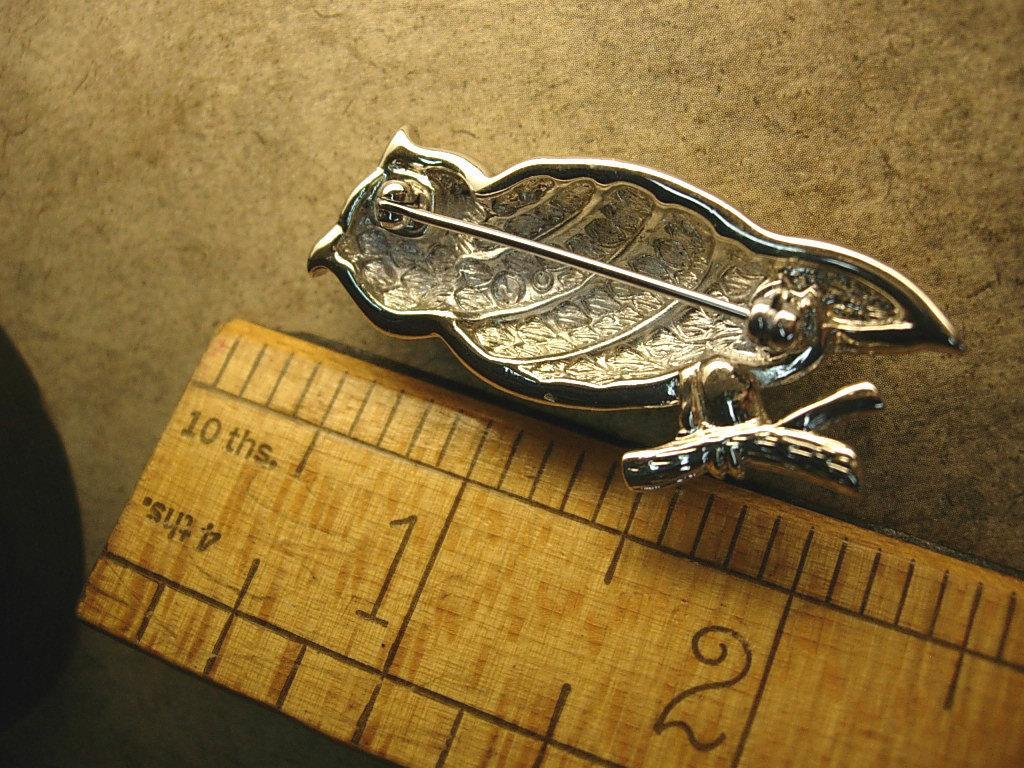 Vintage Pave rhinestone owl brooch Signed Swarovski