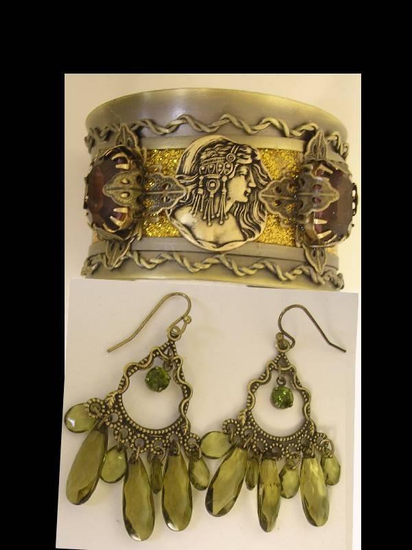 Egyptian bohemian purple rhinestone gothic bracelet and chandelier earrings
