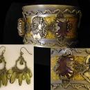 Egyptian bohemian purple rhinestone gothic bracelet and chandelier earrings