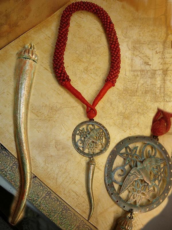 DIvine Red Coral Talisman necklace huge pendant