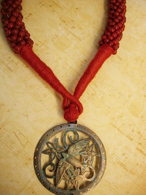 DIvine Red Coral Talisman necklace huge pendant