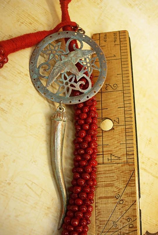 DIvine Red Coral Talisman necklace huge pendant