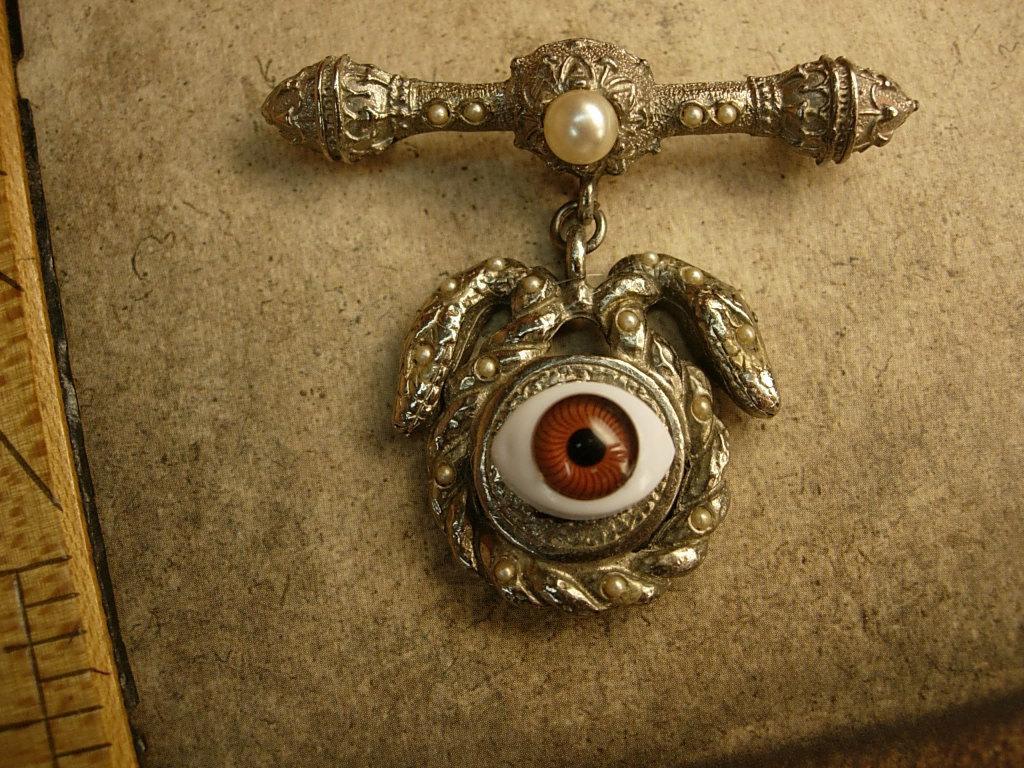 Bizarre Evil eye serpent talisman brooch jeweled serpents hoodoo voodoo