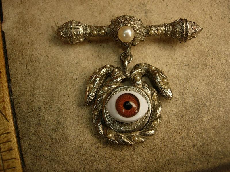 Bizarre Evil eye serpent talisman brooch jeweled serpents hoodoo voodoo