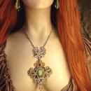 Queens Jewels Baroque necklace and earrings Dripping in Rhinestone Green Chandelier OOAK