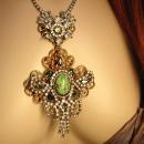 Queens Jewels Baroque necklace and earrings Dripping in Rhinestone Green Chandelier OOAK