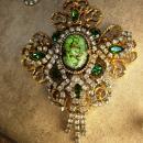 Queens Jewels Baroque necklace and earrings Dripping in Rhinestone Green Chandelier OOAK