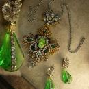 Queens Jewels Baroque necklace and earrings Dripping in Rhinestone Green Chandelier OOAK