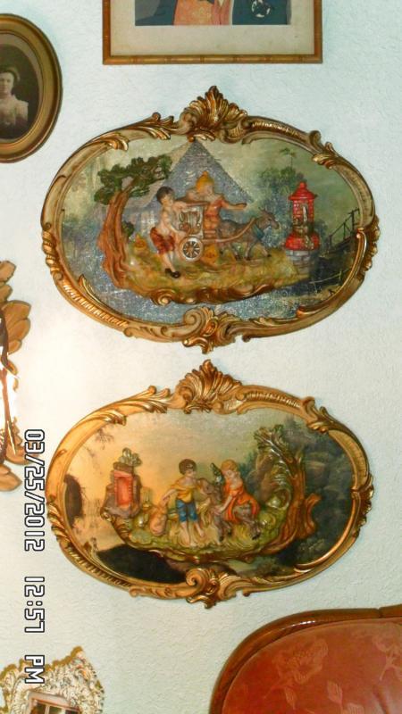 Vintage Pair Italian Chic Framed relief VIctorian figurine children