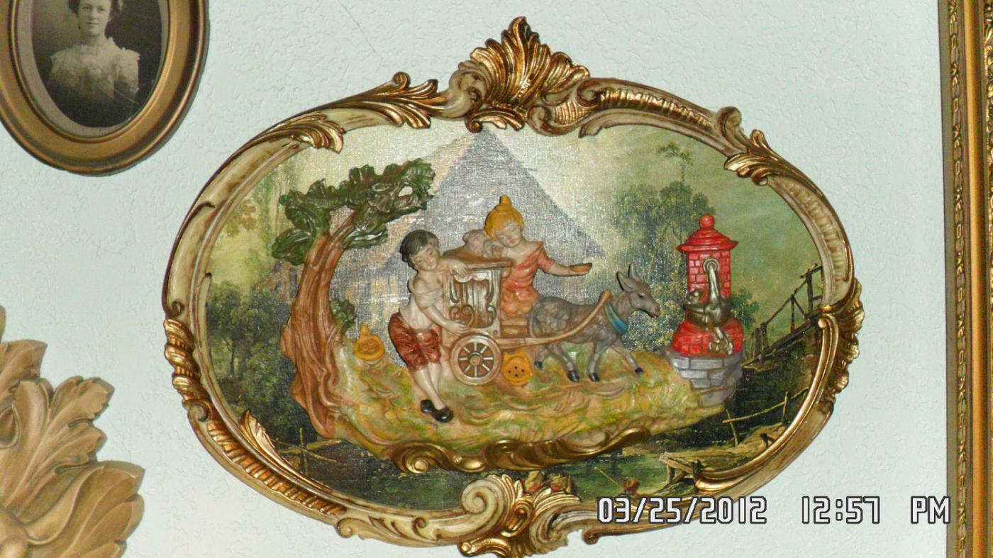 Vintage Pair Italian Chic Framed relief VIctorian figurine children