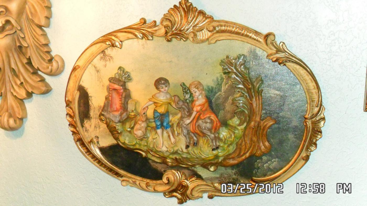 Vintage Pair Italian Chic Framed relief VIctorian figurine children