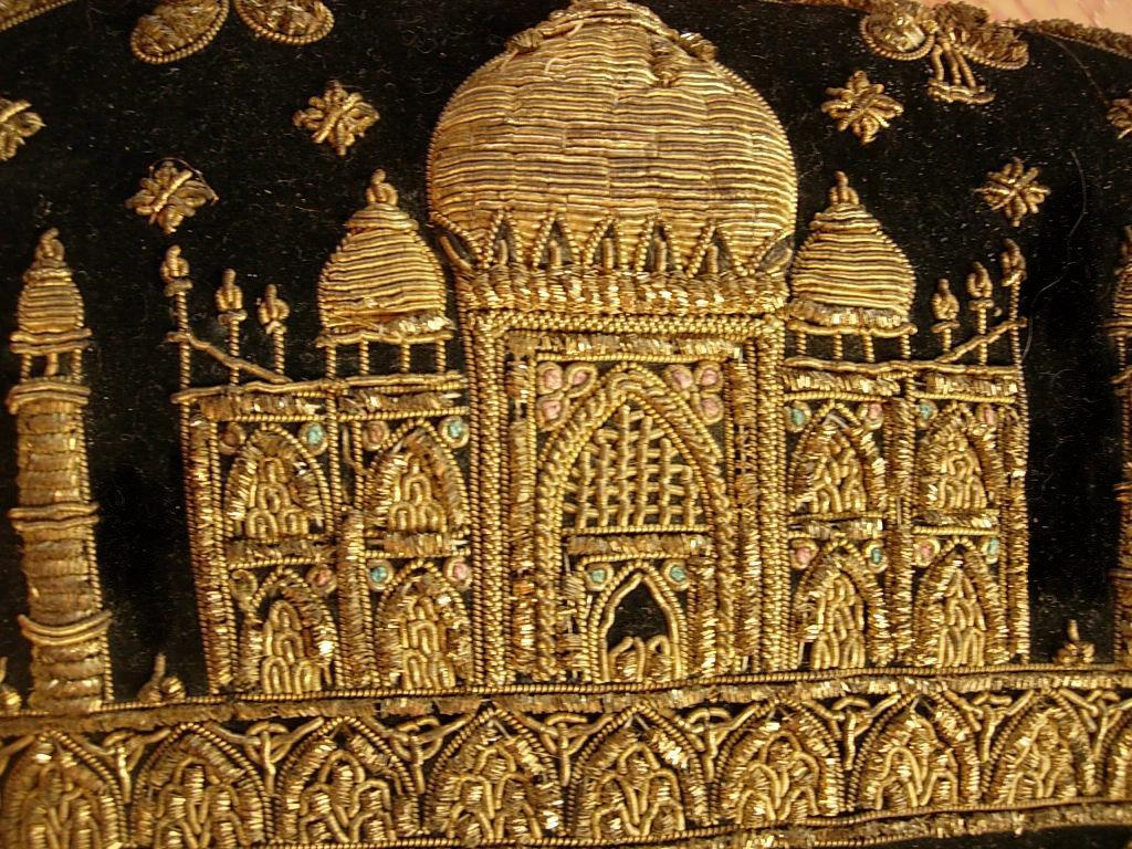 VIntage Taj Mahal purse hand embroidered in golden thread Persian clutch
