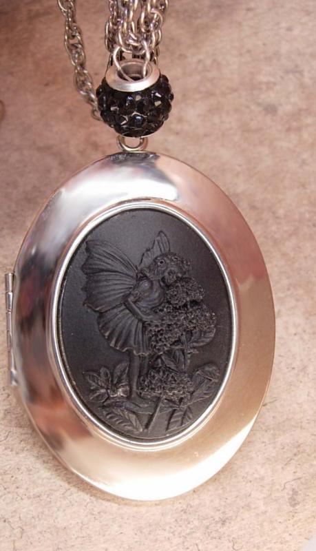 Whimsical Fairy Cameo Locket necklace Flapper era portrait child with fairy costume