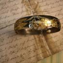 Antique Japanese bracelet Pagoda Mount Fuji and Cherry Blossom flower mixed metal buckle bangle