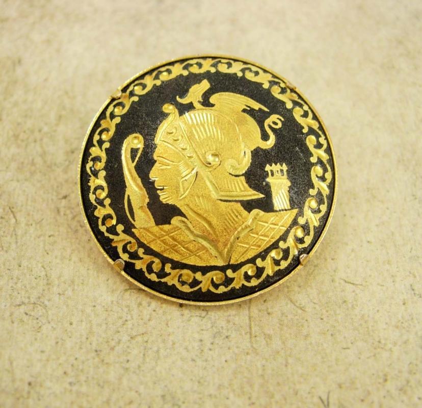Vintage Mythical Warrior with snake and bird Brooch damascene