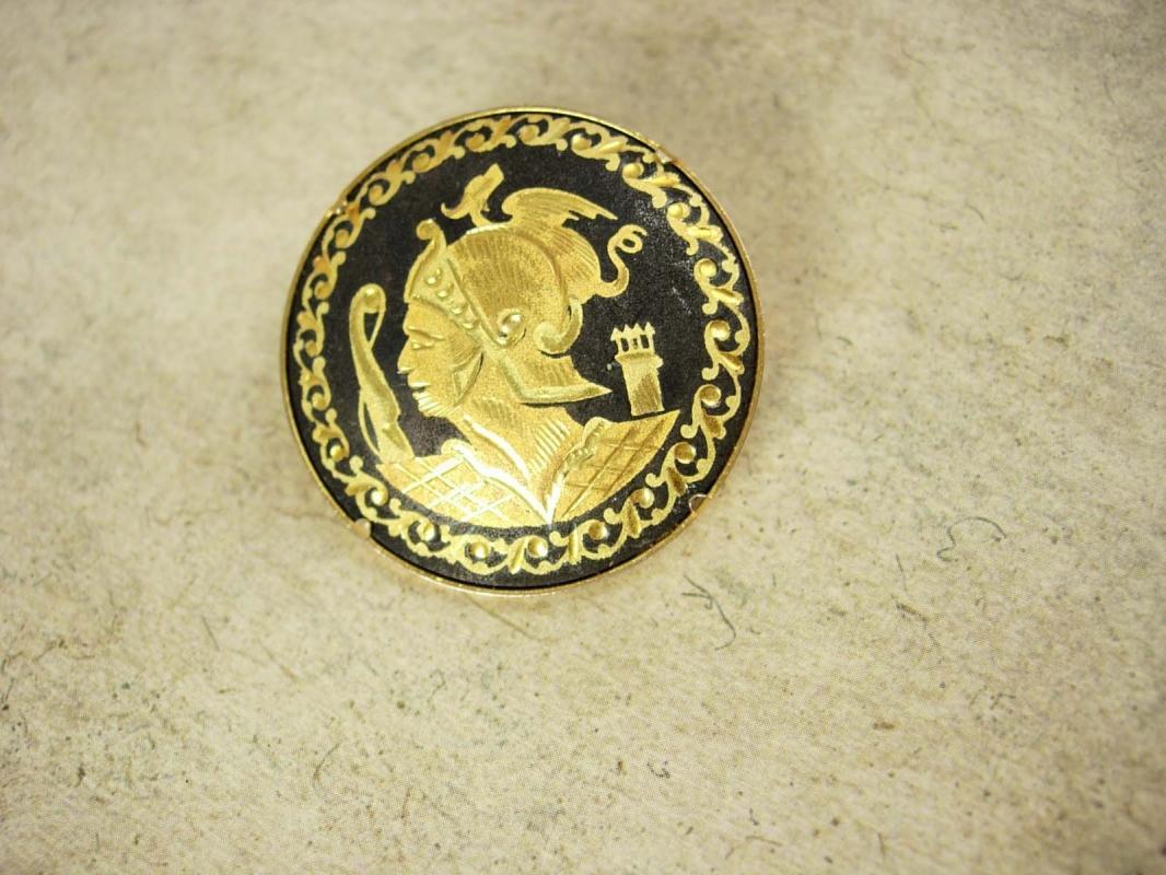 Vintage Mythical Warrior with snake and bird Brooch damascene