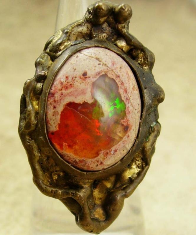 Bizarre vintage Jelly Opal Ring Dragon egg Primitive setting size 6 /12