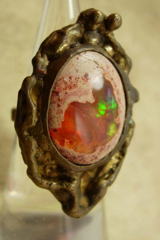 Bizarre vintage Jelly Opal Ring Dragon egg Primitive setting size 6 /12