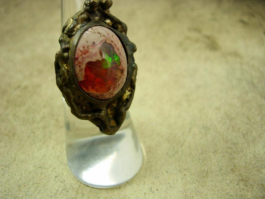 Bizarre vintage Jelly Opal Ring Dragon egg Primitive setting size 6 /12