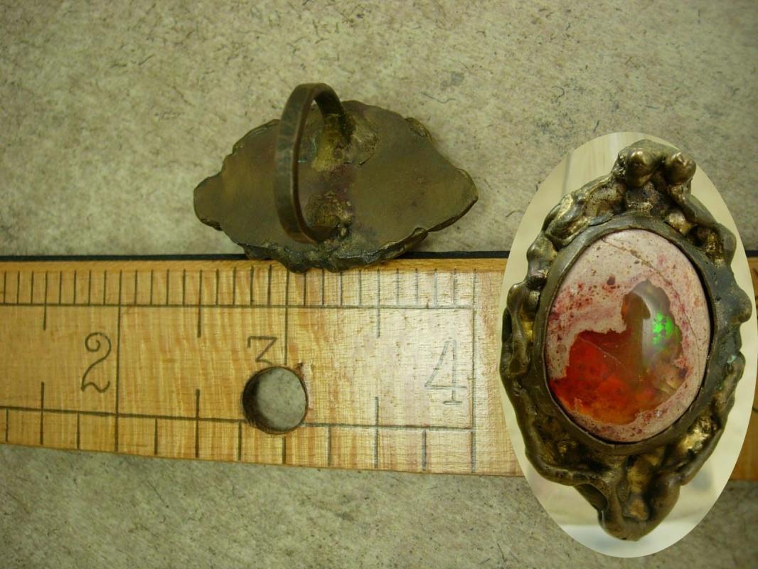 Bizarre vintage Jelly Opal Ring Dragon egg Primitive setting size 6 /12