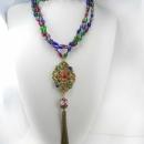 VIntage Czech RED Glass Pendant necklace with chain tassel and blown glass bead