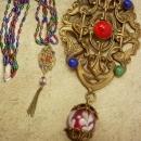 VIntage Czech RED Glass Pendant necklace with chain tassel and blown glass bead