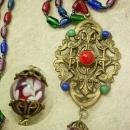 VIntage Czech RED Glass Pendant necklace with chain tassel and blown glass bead
