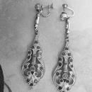 ANtique Art deco Paste Dangle Earrings Rhodium drops Screw backs