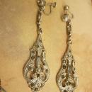 ANtique Art deco Paste Dangle Earrings Rhodium drops Screw backs