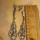 ANtique Art deco Paste Dangle Earrings Rhodium drops Screw backs