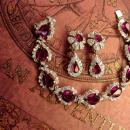 Vintage rhinestone bracelet Stunning Cranberry Glass earrings fit for a queen
