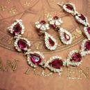 Vintage rhinestone bracelet Stunning Cranberry Glass earrings fit for a queen