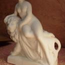 ANtique German Bisque Nude on a lion Miniature statue of Una and the Lion Faerie Queen