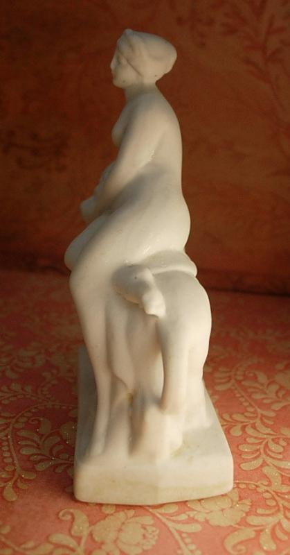 ANtique German Bisque Nude on a lion Miniature statue of Una and the Lion Faerie Queen