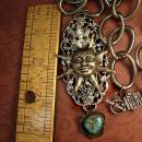 Steampunk Necklace Rhinestone Crown Sun with Turquoise drop Huge Chain