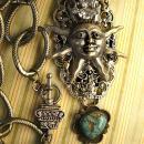 Steampunk Necklace Rhinestone Crown Sun with Turquoise drop Huge Chain