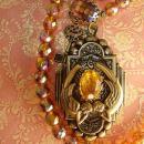 Fiery Deco deco mermaid locket necklace sun and fire Glass beads Skeleton key