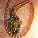 Fiery Deco deco mermaid locket necklace sun and fire Glass beads Skeleton key