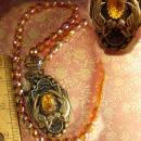 Fiery Deco deco mermaid locket necklace sun and fire Glass beads Skeleton key