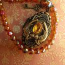 Fiery Deco deco mermaid locket necklace sun and fire Glass beads Skeleton key