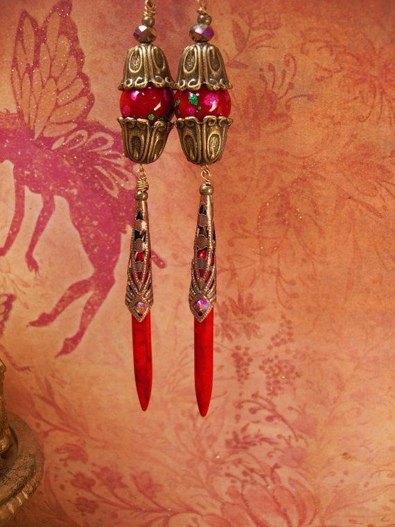 Long RED Chinese lantern Earrings shoulder duster chandeliers