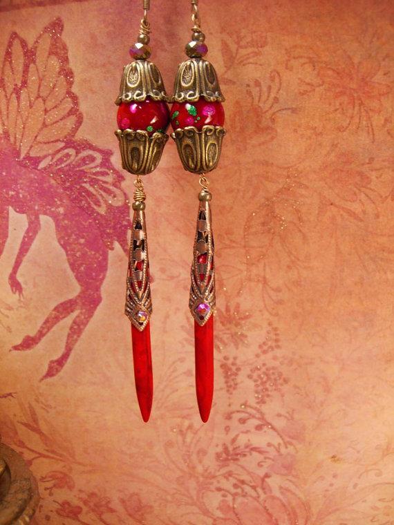 Long RED Chinese lantern Earrings shoulder duster chandeliers